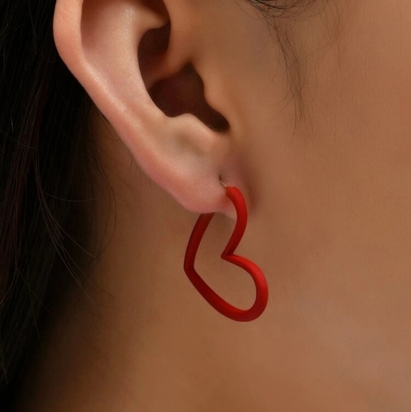 LAST ONE  HEART HOOP HEART S Dangle Heart Earrings Valentines Day Earrings Hoop - Picture 1 of 4